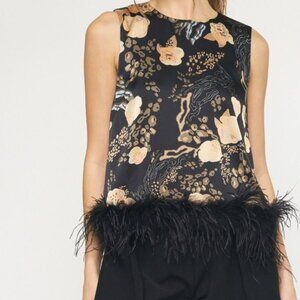 Entro Black and Gold Feather Trim Top